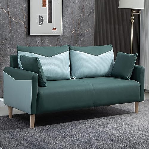 DDKYHU Kleines Doppelsofa, Couch aus Massivholz und Technostoff, Schaumstoffkissen und Sessel mit hoher Rückenlehne, mit Kissen (Farbe: Gelb + Grün) von DDKYHU