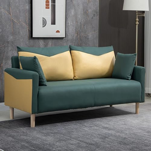 DDKYHU Kleines Doppelsofa, Couch aus Massivholz und Technostoff, Schaumstoffkissen und Sessel mit hoher Rückenlehne, mit Kissen (Farbe: Gelb + Grün) von DDKYHU
