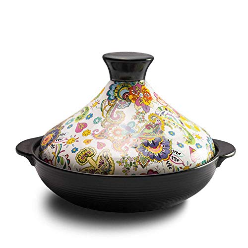 Taji Pot Keramik-Auflaufform mit Blumenmuster, antihaftbeschichteter exotischer Kochtopf mit Gusseisenboden und Keramik-Trichterdeckel, für alle Herdarten von DDKYHU