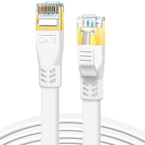 DDMALL CAT 8 Ethernet Kabel 1m, Hochgeschwindigkeit 40Gbps 2000MHz SSTP CAT8 Flaches Patchkabel, Gigabit LAN Netzwerkkabel mit Vergoldetem RJ45 Stecker für Gaming, Modem, Router, PC (1 Meter/Weiß) von DDMALL