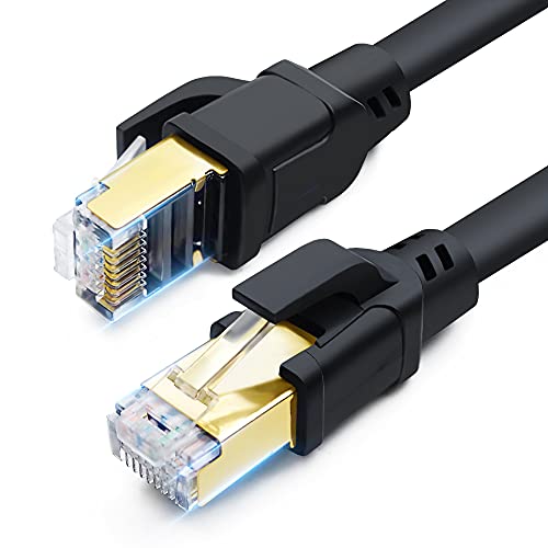 DDMALL CAT8 Netzwerkkabel 0,5m (2 Stück) Hochgeschwindigkeit SFTP CAT8 Ethernet Kabel 40Gbps 2000MHz 26AWG Internet LAN Kabel mit Vergoldetem RJ45 für Router, Modem, Gaming, PCs (0,5M,2Stück,Schwarz) von DDMALL