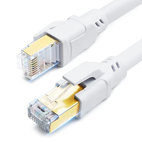 DDMALL CAT8 Netzwerkkabel 2m (2 Stück), Hochgeschwindigkeit SFTP CAT8 Ethernet Kabel 40Gbps 2000MHz Internet LAN Kabel mit Vergoldetem RJ45 für Router, Modem, Gaming, PCs (2M, 2 Stück, weiß) von DDMALL