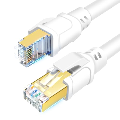 DDMALL LAN Kabel CAT 8 1m 2 Stück, Hochgeschwindigkeit 40Gbps 2000MHz SFTP Gigabit Ethernet Kabel mit Vergoldetem RJ45 für Router, Modem, Gaming, PC (1 Meter, 2 Stück, weiß) von DDMALL