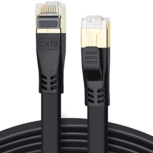 DDMALL CAT 8 Netzwerkkabel 25m, Hochgeschwindigkeit 40Gbps 2000MHz SSTP CAT8 LAN Kabel Flaches, Gigabit Internet Patchkabel mit Vergoldetem RJ45 Stecker für Gaming, Modem, Router, Xbox (25m, Schwarz) von DDMALL