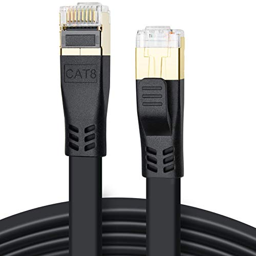 Cat 8 LAN Kabel 6m, Hochgeschwindigkeit 40Gbps 2000MHz SSTP CAT8 Flaches Patchkabel, Gigabit Internet Netzwerkkabel mit Vergoldetem RJ45 Stecker für Gaming, Modem, Router, Xbox, PC (6m/Schwarz) von DDMALL