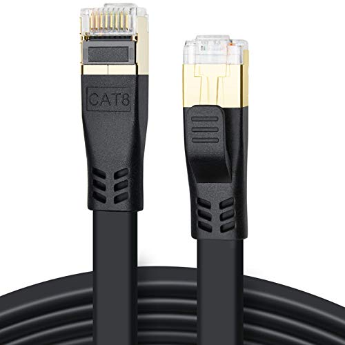 DDMALL Cat 8 Netzwerkkabel 0,5m, Hochgeschwindigkeit 40Gbps 2000MHz SSTP CAT8 Flaches Patchkabel, Gigabit Internet LAN Kabel mit Vergoldetem RJ45 Stecker für Gaming, Modem, Router, PC (0,5m/Schwarz) von DDMALL