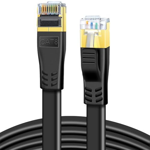 DDMALL Cat 8 Netzwerkkabel 2m 2 Stück Hochgeschwindigkeit 40Gbps 2000MHz SSTP CAT8 Flaches Patchkabel, Gigabit Internet LAN Kabel mit Vergoldetem RJ45 Stecker für Router, PC (2m/2 Stück/Schwarz) von DDMALL