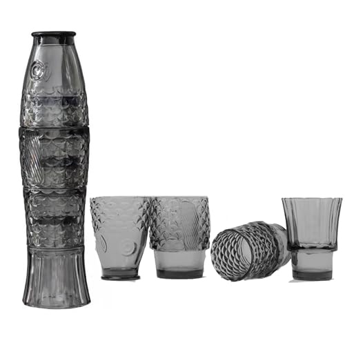 DDMDBYHRY Stapelbare altmodische Glasbecher, Fisch-Design, 4 Stück, Koi-Fisch, ästhetisches Becher-Set, blaue Gläser, 250 ml, 4 Stück DDMDBYHRY Stapelbare altmodische Glasbecher, Fisch-Design, 4 Stück, Koi-Fisch, ästhetisches Becher-Set, blaue Gläser, 250 ml, 4 Stück von DDMDBYHRY