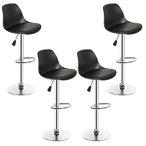 DDMINE Barhocker 4er Set Gepolsterter Drehhocker mit Luftheber-Design, Kunstleder Barstuhl mit Lehne Küchen, Barstühle Höhenverstellbar und 360° Drehbar (4, Schwarz) von DDMINE