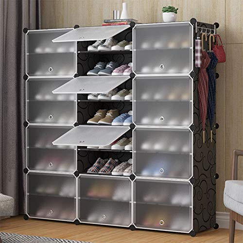 DDMINE XXL Schrank, Aufbewahrungsregal, Schrank, Kleiderschrank, Kunststoff, Kleiderschrank, 12 Würfel, tragbar, Ankleidezimmer für Erwachsene, große Kapazität (12 Würfel, Schwarz Transparent) von DDMINE