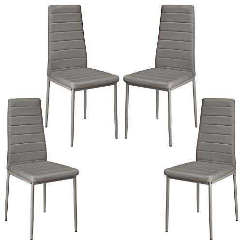 Esszimmerstühle 4er Set, Esszimmer Dtühle Modern, Kunstleder-Bezug, Hohe Rückenlehne, Bequemer Esszimmerstuhl, Kunstleder Stuhl, SGS Geprüft (4, Grau) von DDMINE