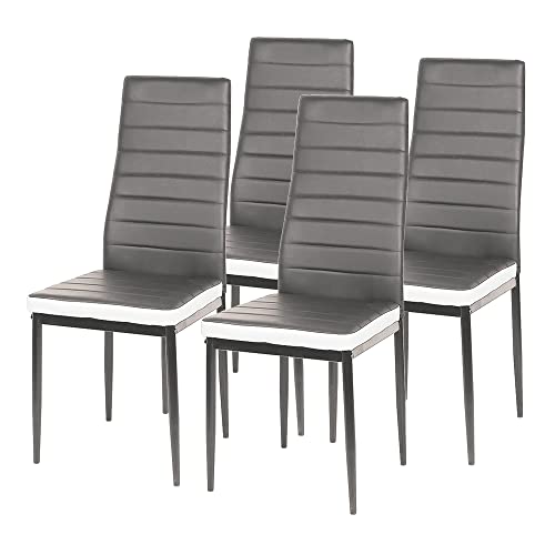 Esszimmerstühle 4er Set, Esszimmer Dtühle Modern, Kunstleder-Bezug, Hohe Rückenlehne, Bequemer Esszimmerstuhl, Kunstleder Stuhl, SGS Geprüft (4, Grau und Weiß) von DDMINE