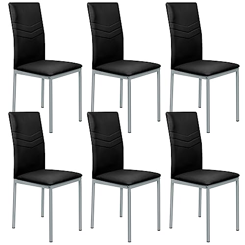 Esszimmerstühle 6er Set, Esszimmer Dtühle Modern, Kunstleder-Bezug, Hohe Rückenlehne, Bequemer Esszimmerstuhl, Kunstleder Stuhl, SGS Geprüft (6, Schwarz) von DDMINE