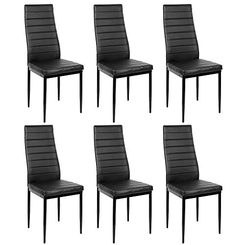 Esszimmerstühle 6er Set, Esszimmer Dtühle Modern, Kunstleder-Bezug, Hohe Rückenlehne, Bequemer Esszimmerstuhl, Kunstleder Stuhl, SGS Geprüft (6, Schwarz) von DDMINE