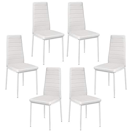 Esszimmerstühle 6er Set, Esszimmer Dtühle Modern, Kunstleder-Bezug, Hohe Rückenlehne, Bequemer Esszimmerstuhl, Kunstleder Stuhl, SGS Geprüft (6, Weiß) von DDMINE