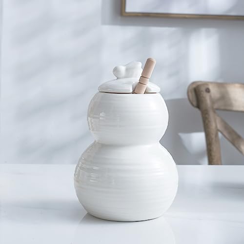 DDMMQS Keramik Honigglas Bienenförmige Spenderflasche Keramik Glas Honigtopf mit Schaufel Weiß von DDMMQS