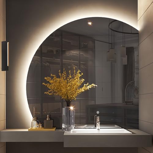 DDNKMDM Badspiegel mit Beleuchtung Badezimmer-Spiegel ohne Rahmen 3 einstellbare Lichtfarbe Spiegel Halbrunder DDNKMDM Badspiegel mit Beleuchtung Badezimmer-Spiegel ohne Rahmen 3 einstellbare Lichtfarbe Spiegel Halbrunder von DDNKMDM
