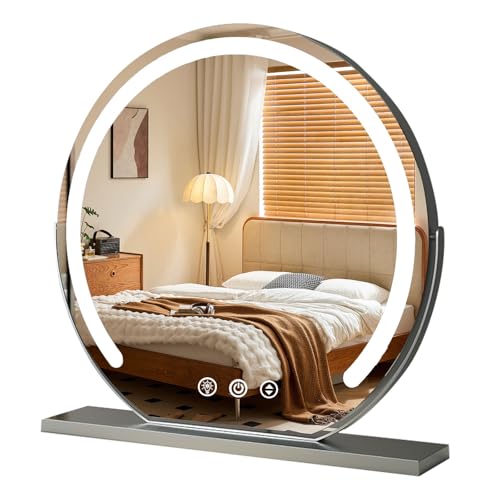 DDNKMDM Schminkspiegel mit Beleuchtung, Spiegel mit LED Licht Dimmbar Kosmetikspiegel 3 Modi, Vanity Spiegel Tischspiegel von DDNKMDM