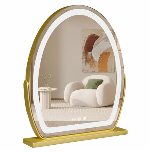 DDNKMDM schminkspiegel mit Beleuchtung groß LED Kosmetikspiegel mit Lichtern Makeup Spiegel mit 3 Lichtfarben 360°Drehung Tischspiegel von DDNKMDM