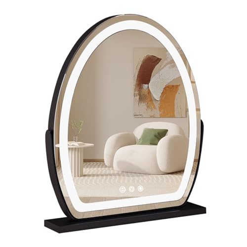 DDNKMDM schminkspiegel mit Beleuchtung groß LED Kosmetikspiegel mit Lichtern Makeup Spiegel mit 3 Lichtfarben 360°Drehung Tischspiegel von DDNKMDM