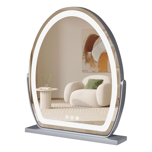 DDNKMDM schminkspiegel mit Beleuchtung groß LED Kosmetikspiegel mit Lichtern Makeup Spiegel mit 3 Lichtfarben 360°Drehung Tischspiegel von DDNKMDM