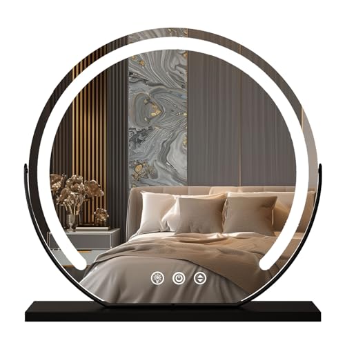 DDNKMDM schminkspiegel mit Beleuchtung und led Rund Vanity Spiegel Tischspiegel mit dimmbaren 3 Modi LED Kosmetikspiegel mit Lichtern von DDNKMDM