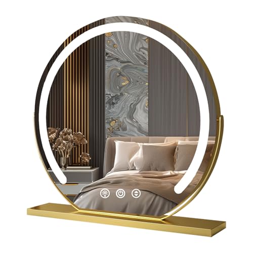 DDNKMDM schminkspiegel mit Beleuchtung und led Rund Vanity Spiegel Tischspiegel mit dimmbaren 3 Modi LED Kosmetikspiegel mit Lichtern von DDNKMDM
