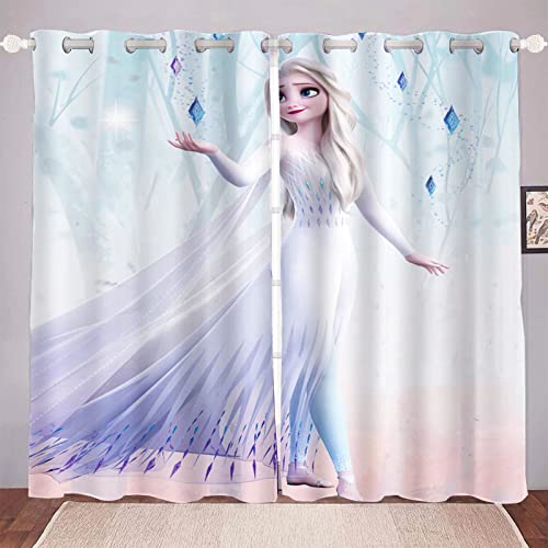 DDONVG Anime Frozen Verdunkelungsvorhang-Set, Anna Und ELSA Olaf Vorhänge, 3D Druck Mit Ösen Für Dekoration Kinderzimmer Schlafzimmer (2,100x140cm(BxH)/ 50x140cmx2) von DDONVG