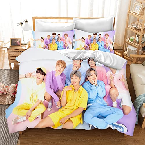 DDONVG BTS Bettwäsche 135x200 Cartoon Anime BT21 Bettbezug Set Kinder Mikrofaser Bettwäsche Mit Reißverschluss Und Kissenbezug (2,200 X 200 cm 50 x 75 x 2) von DDONVG