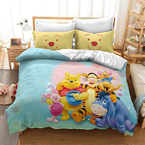 DDONVG Bettbezug Pooh Bear, Bettwäscheset 135/200 mit Anime Bear-Design, zweiteiliges Mikrofaserset (A,135 x 200 cm) von DDONVG