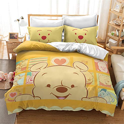 DDONVG Bettbezug Pooh Bear, Bettwäscheset 135/200 mit Anime Bear-Design, zweiteiliges Mikrofaserset (C,135 x 200 cm) von DDONVG