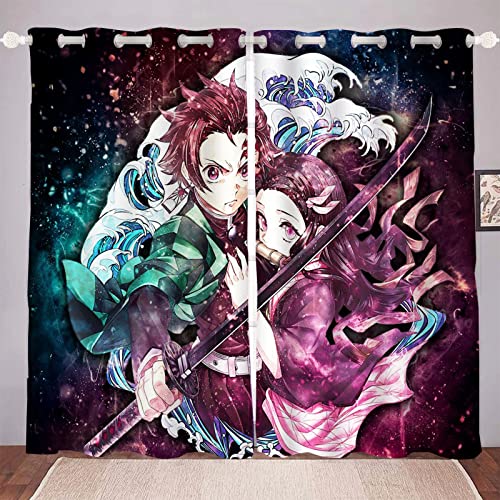 DDONVG Demon Slayer Verdunkelungsvorhänge Japan Anime Vorhang 100% Polyester Vorhang Mit Ösen Für Kinderzimme Schlafzimmer Dekoration (1,150x166cm(BxH)/ 75x166cmx2) von DDONVG