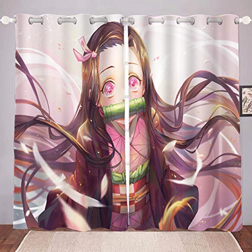 DDONVG Demon Slayer Verdunkelungsvorhänge Japan Anime Vorhang 100% Polyester Vorhang Mit Ösen Für Kinderzimme Schlafzimmer Dekoration (10,100x140cm(BxH)/ 50x140cmx2) von DDONVG