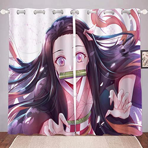 DDONVG Demon Slayer Verdunkelungsvorhänge Japan Anime Vorhang 100% Polyester Vorhang Mit Ösen Für Kinderzimme Schlafzimmer Dekoration (7,100x140cm(BxH)/ 50x140cmx2) von DDONVG
