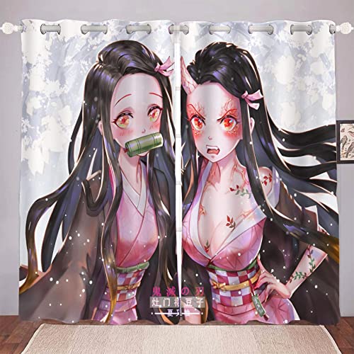 DDONVG Demon Slayer Verdunkelungsvorhänge Japan Anime Vorhang 100% Polyester Vorhang Mit Ösen Für Kinderzimme Schlafzimmer Dekoration (8,150x166cm(BxH)/ 75x166cmx2) von DDONVG