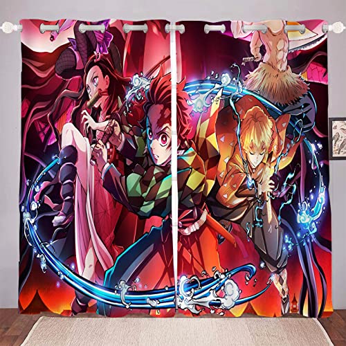 DDONVG Demon Verdunkelungsvorhänge Japan Anime Vorhang 100% Polyester Vorhang Mit Ösen Für Kinderzimme Schlafzimmer Dekoration (11,183x160cm(BxH)/ 91.5x160cmx2) von DDONVG