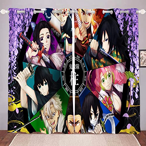 DDONVG Demon Verdunkelungsvorhänge Japan Anime Vorhang 100% Polyester Vorhang Mit Ösen Für Kinderzimme Schlafzimmer Dekoration (12,100x140cm(BxH)/ 50x140cmx2) von DDONVG