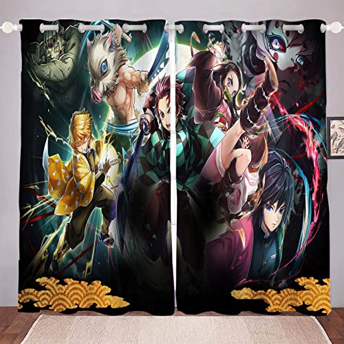 DDONVG Demon Verdunkelungsvorhänge Japan Anime Vorhang 100% Polyester Vorhang Mit Ösen Für Kinderzimme Schlafzimmer Dekoration (6,220x215cm(BxH)/ 110x215cmx2) von DDONVG