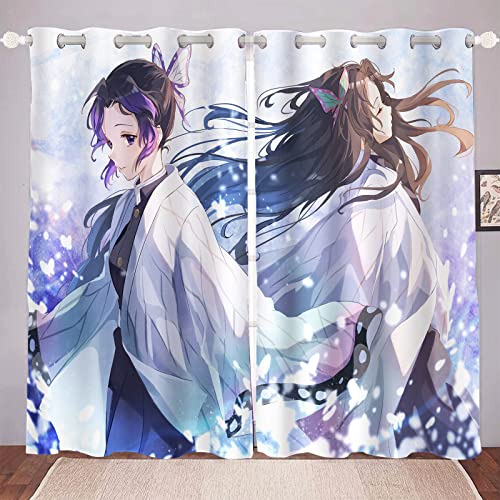 DDONVG Demon Verdunkelungsvorhänge Japan Anime Vorhang 100% Polyester Vorhang Mit Ösen Für Kinderzimme Schlafzimmer Dekoration (9,150x166cm(BxH)/ 75x166cmx2) von DDONVG