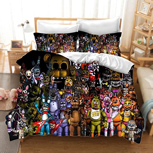 DDONVG Five Nights at Freddy's Bettwäsche 135 X 200 3D Anime Kinder Bettbezug Set Mikrofaser Mit Reißverschluss Kissenbezügen Für Junge Mädchen (1,140 X 210 cm 50 x 75 x 1) von DDONVG