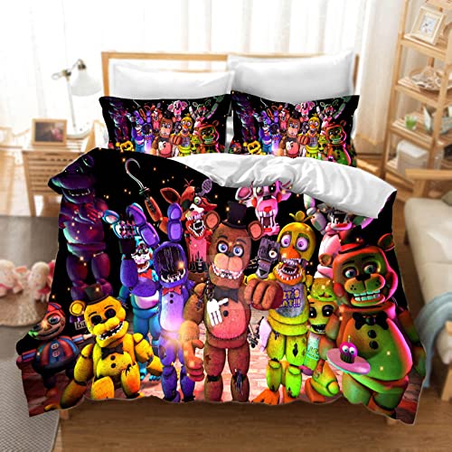 DDONVG Five Nights at Freddy's Bettwäsche 135 X 200 3D Anime Kinder Bettbezug Set Mikrofaser Mit Reißverschluss Kissenbezügen Für Junge Mädchen (2,200 X 200 cm 50 x 75 x 2) von DDONVG