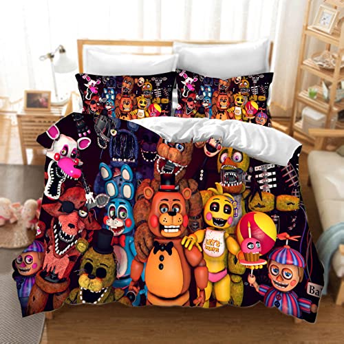 DDONVG Five Nights at Freddy's Bettwäsche 135 X 200 3D Anime Kinder Bettbezug Set Mikrofaser Mit Reißverschluss Kissenbezügen Für Junge Mädchen (3,135 X 200 cm 50 x 75 x 1) von DDONVG