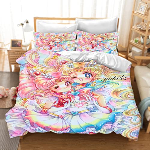 DDONVG Sailor Moon Bettwäsche 135x200 Japan Anime Bettbezug Set Kinder Mikrofaser Bettwäsche Mit Reißverschluss Und Kissenbezug (4,200 X 200 cm 50 x 75 x 2) von DDONVG