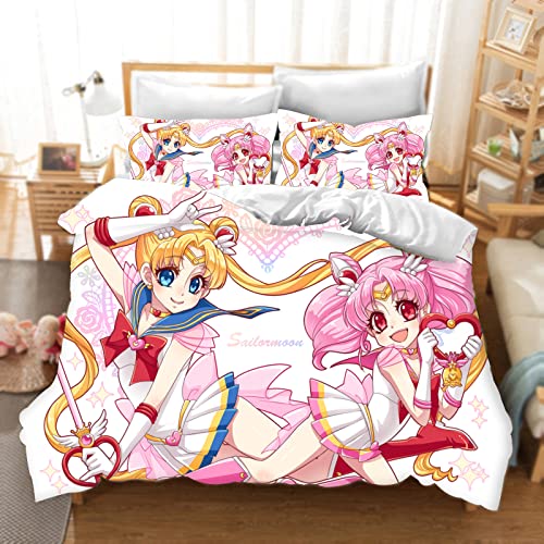 DDONVG Sailor Moon Bettwäsche 135x200 Japan Anime Bettbezug Set Kinder Mikrofaser Bettwäsche Mit Reißverschluss Und Kissenbezug (8,135 X 200 cm 50 x 75 x 1) von DDONVG