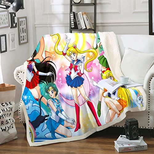 DDONVG Sailor Moon Kuscheldecke 150x200 Anime Cute Moon Decke Kinder Sanft Flanelldecke Weich Fleecedecke Sofadecken Mikrofaser Tagesdecke (1,130 X 150 cm) von DDONVG