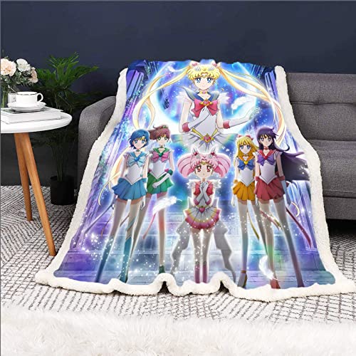 DDONVG Sailor Moon Kuscheldecke 150x200 Anime Cute Moon Decke Kinder Sanft Flanelldecke Weich Fleecedecke Sofadecken Mikrofaser Tagesdecke (15,130 X 150 cm) von DDONVG