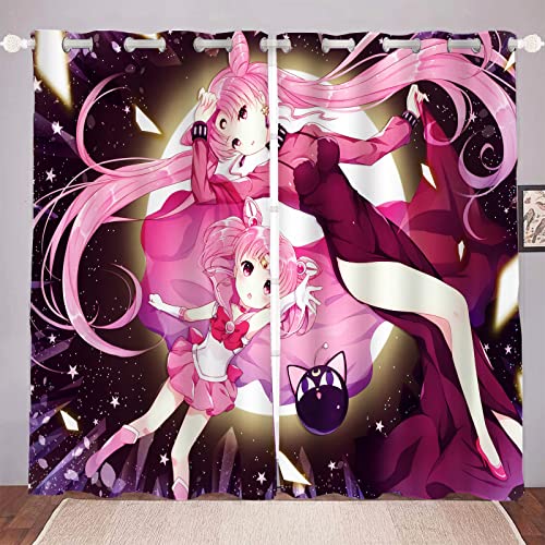 DDONVG Sailor Moon Verdunkelungsvorhänge Japan Anime Vorhang 100% Polyester Vorhang Mit Ösen Für Kinderzimme Schlafzimmer Dekoration (10,280x180cm(BxH)/ 140x180cmx2) von DDONVG