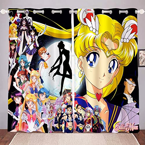 DDONVG Sailor Moon Verdunkelungsvorhänge Japan Anime Vorhang 100% Polyester Vorhang Mit Ösen Für Kinderzimme Schlafzimmer Dekoration (12,183x160cm(BxH)/ 91.5x160cmx2) von DDONVG