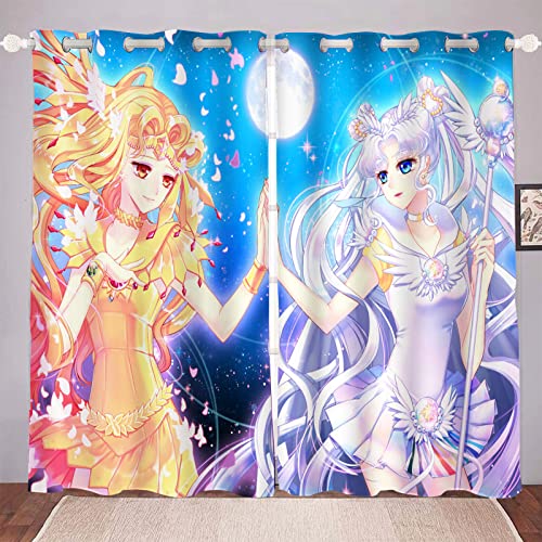 DDONVG Sailor Moon Verdunkelungsvorhänge Japan Anime Vorhang 100% Polyester Vorhang Mit Ösen Für Kinderzimme Schlafzimmer Dekoration (3,183x160cm(BxH)/ 91.5x160cmx2) von DDONVG