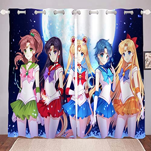 DDONVG Sailor Moon Verdunkelungsvorhänge Japan Anime Vorhang 100% Polyester Vorhang Mit Ösen Für Kinderzimme Schlafzimmer Dekoration (9,280x245cm(BxH)/ 140x245cmx2) von DDONVG